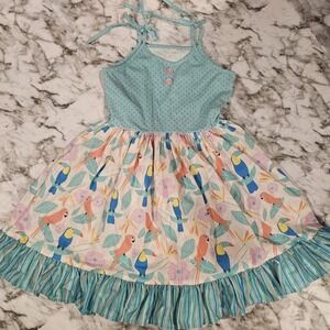 Eleanor Rose Girls Toucan Tropical Size 10/12 Adjustable Tie Twirl Dress Pockets